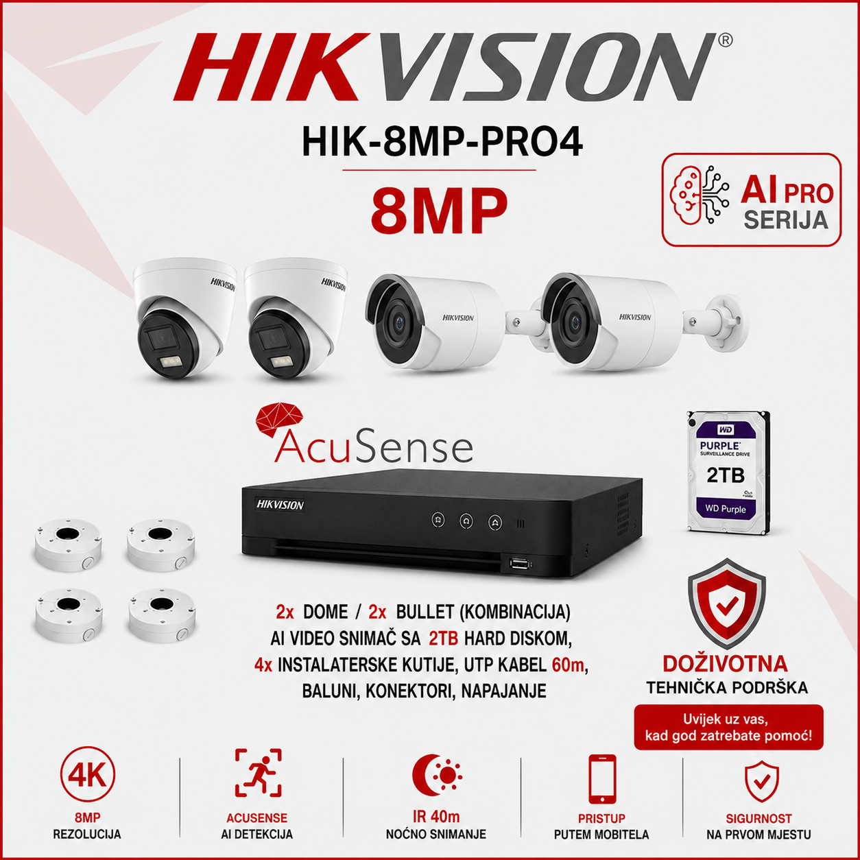 HIK-8MP-PRO4 HIK-8MP-PRO4 Hikvision 4K komplet