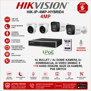 Hikvision IP PoE set s 4 kamere HIK-IP-4MP-HYBRID4