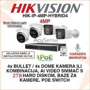 HIK-IP-4MP-HYBRID4 HIKVISION IP POE SET SA 4 KAMERE