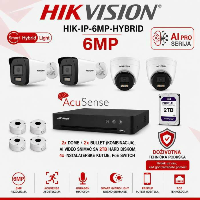HIK-IP-6MP-HYBRID HIK-IP-6MP-HYBRID HIKVISION IP POE SET SA 4 KAMERE