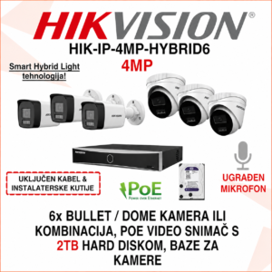 HIK-IP-4MP-HYBRID6 Hikvision IP PoE set sa 6 kamera