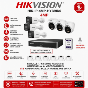 HIK-IP-4MP-HYBRID6 Hikvision IP PoE set sa 6 kamera