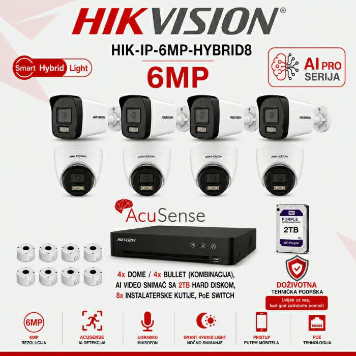 HIK-IP-6MP-HYBRID8 HIK-IP-6MP-HYBRID8 HIKVISION IP POE SET SA 8 KAMERA