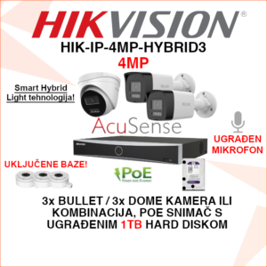 HIK-IP-4MP-HYBRID3 Hikvision IP PoE set s 3 kamere