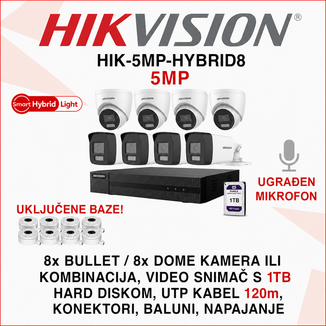HIK-5MP-HYBRID8 HIK-5MP-HYBRID8 Hikvision set sa 8 kamera