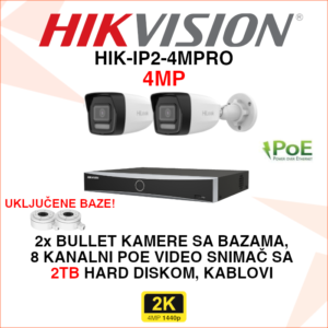 HIK-IP2-4MPRO Hikvision IP PoE set s 2 kamere