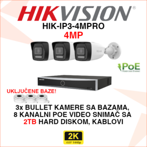 HIK-IP3-4MPRO Hikvision IP PoE set s 3 kamere