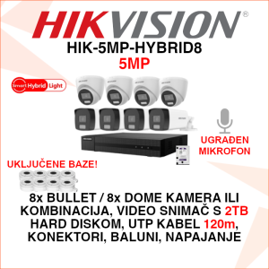 HIK-5MP-HYBRID8 Hikvision set sa 8 kamera