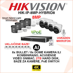 HIK-IP-8MP-HYBRID8 Hikvision 4K set sa 8 PoE kamera