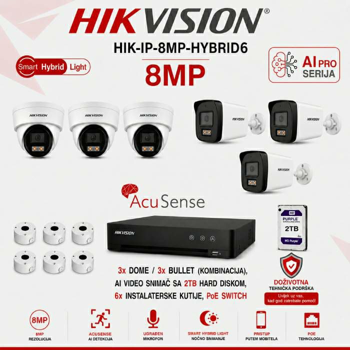 HIK-IP-8MP-HYBRID6 HIK-IP-8MP-HYBRID6 Hikvision 4K set sa 6 kamera