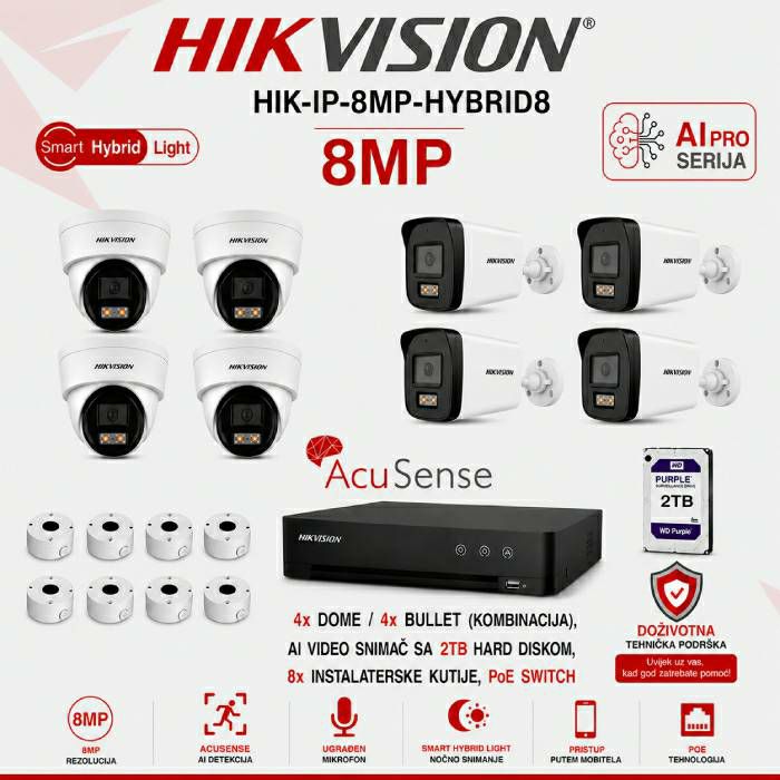 HIK-IP-8MP-HYBRID8 HIK-IP-8MP-HYBRID8 Hikvision 4K set sa 8 PoE kamera