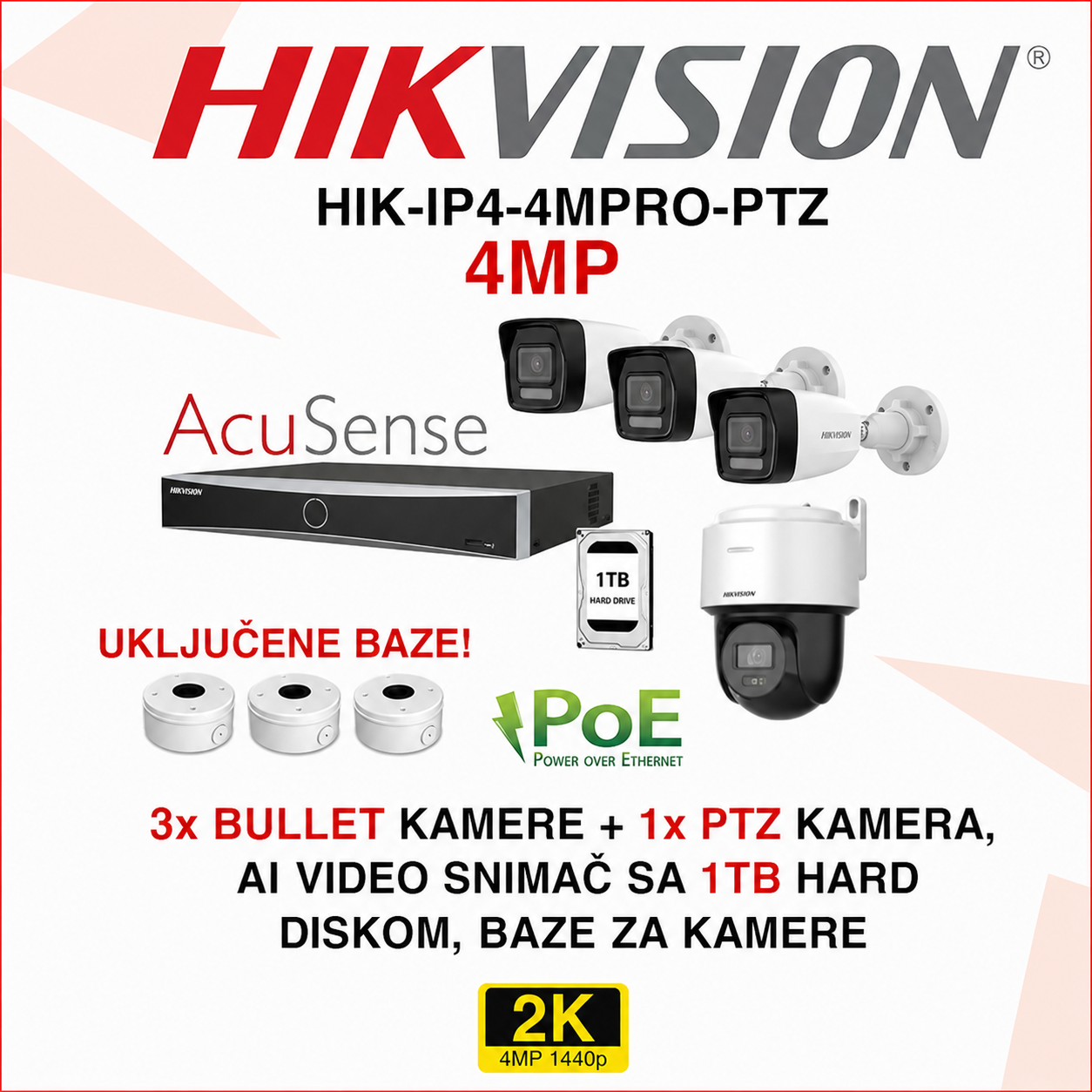 HIK-IP4-4MPRO-PTZ HIK-IP4-4MPRO-PTZ Hikvision 4MP IP PoE set sa 4 kamere