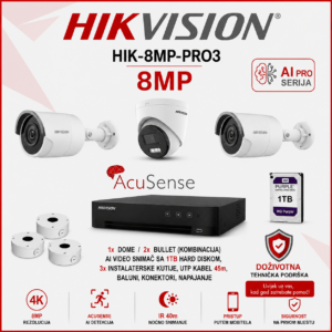 HIK-8MP-PRO3 Hikvision 4K set sa 3 kamere