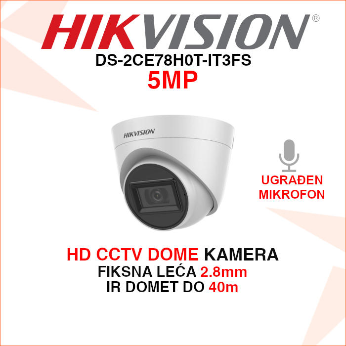 DS-2CE78H0T-IT3FS DS-2CE78H0T-IT3FS Hikvision kamera 5MP 2.8mm