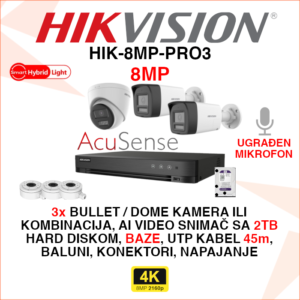 HIK-8MP-PRO3 Hikvision 4K set sa 3 kamere