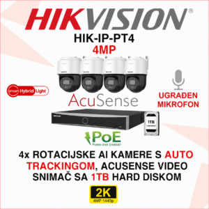 HIK-IP-PT4 Hikvision 4MP IP PoE set sa 4 PT kamere