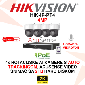 HIK-IP-PT4 Hikvision 4MP IP PoE set sa 4 PT kamere