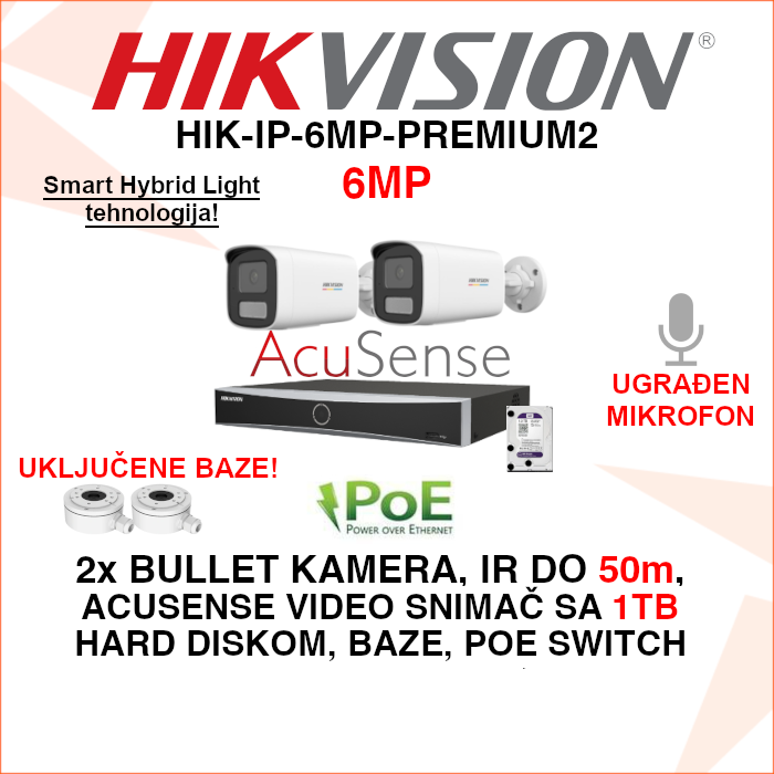 HIK-IP-6MP-PREMIUM HIK-IP-6MP-PREMIUM2 Hikvision IP PoE komplet sa 2 kamere