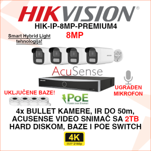 HIK-IP-8MP-PREMIUM4 Hikvision IP PoE set sa 4 kamere