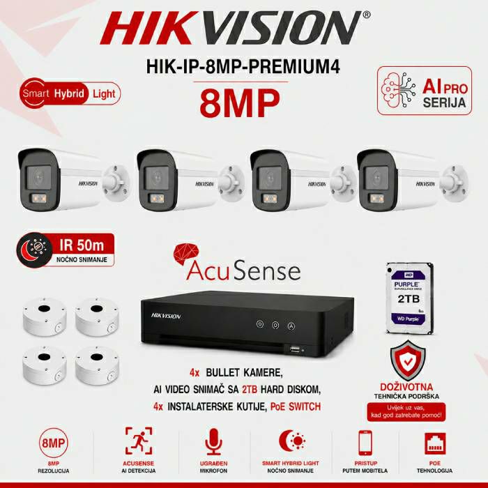 HIK-IP-8MP-PREMIUM4 HIK-IP-8MP-PREMIUM4 Hikvision IP PoE set sa 4 kamere