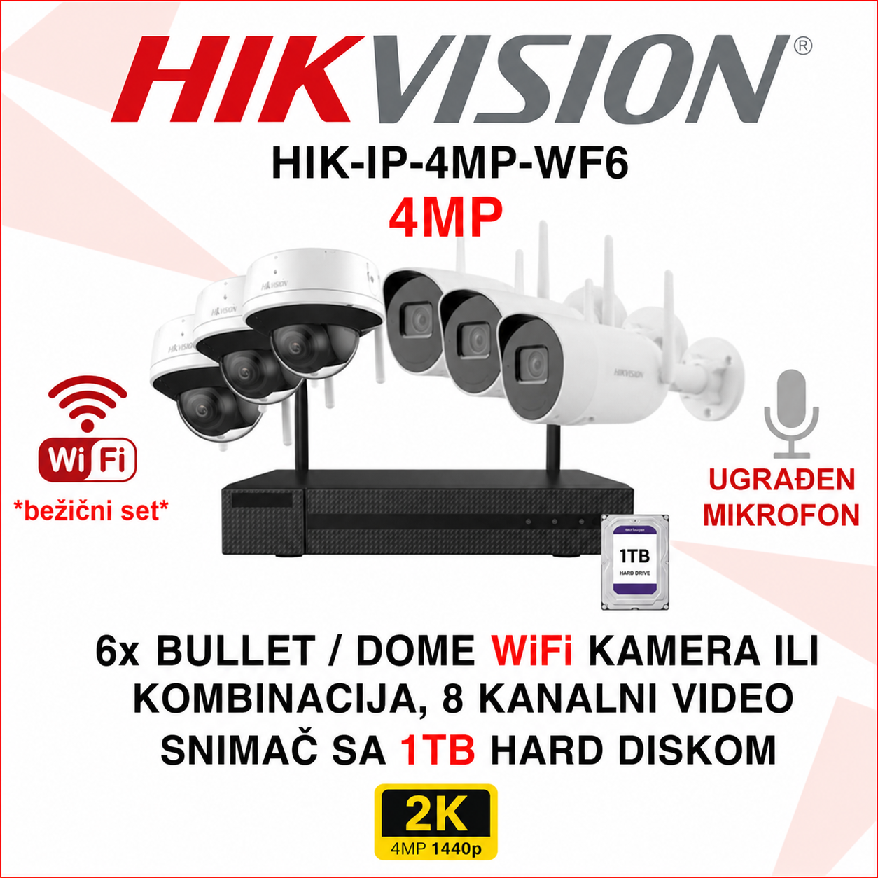 HIK-IP-4MP-WF6 HIK-IP-4MP-WF6 Hikvision WiFi set sa 6 kamera
