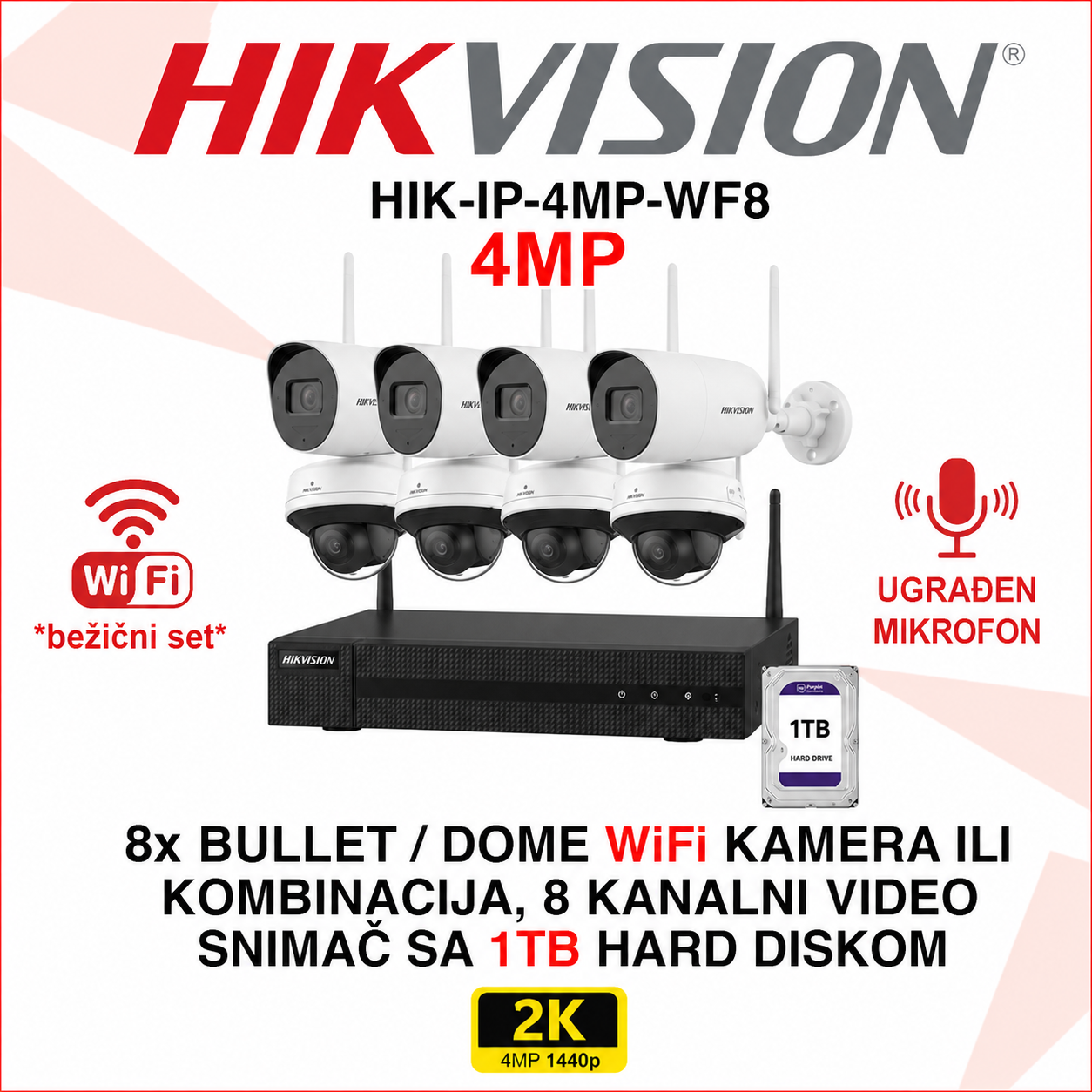 HIK-IP-4MP-WF8 HIK-IP-4MP-WF8 Hikvision WiFi set sa 8 kamera