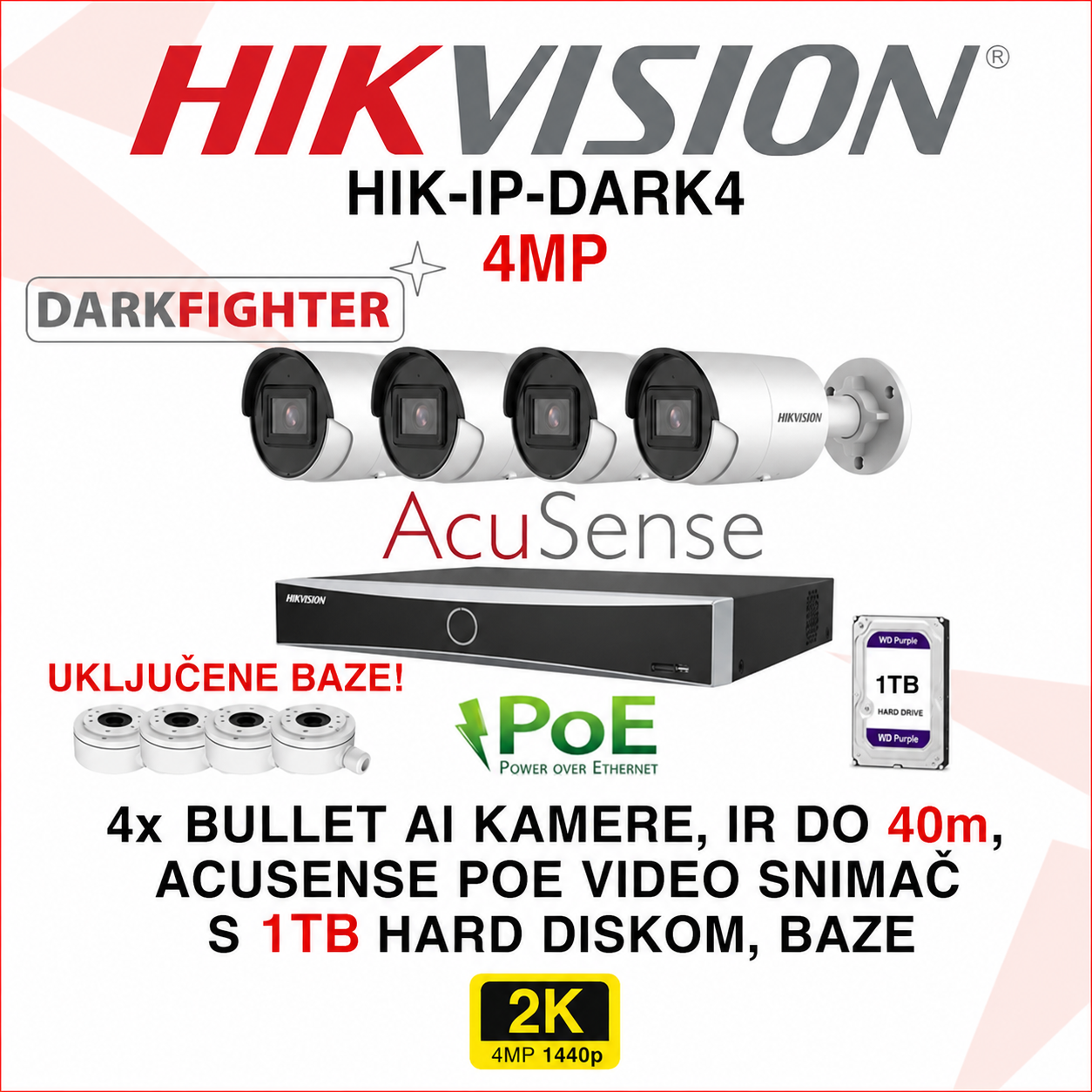 HIK-IP-DARK4 HIK-IP-DARK4 Hikvision 4MP IP POE set