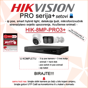 HIK-8MP-PRO3+ Hikvision PRO IP PoE set sa 3 kamere
