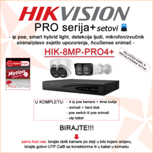 HIK-8MP-PRO4+ Hikvision PRO IP PoE set sa 4 kamere