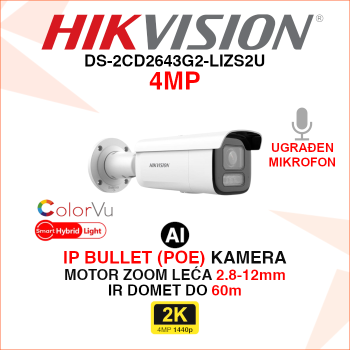 DS-2CD2643G2-LIZS2U DS-2CD2643G2-LIZS2U Hikvision IP kamera 4MP 2.8-12mm