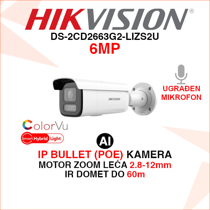DS-2CD2663G2-LIZS2U DS-2CD2663G2-LIZS2U Hikvision IP kamera 6MP 2.8-12mm