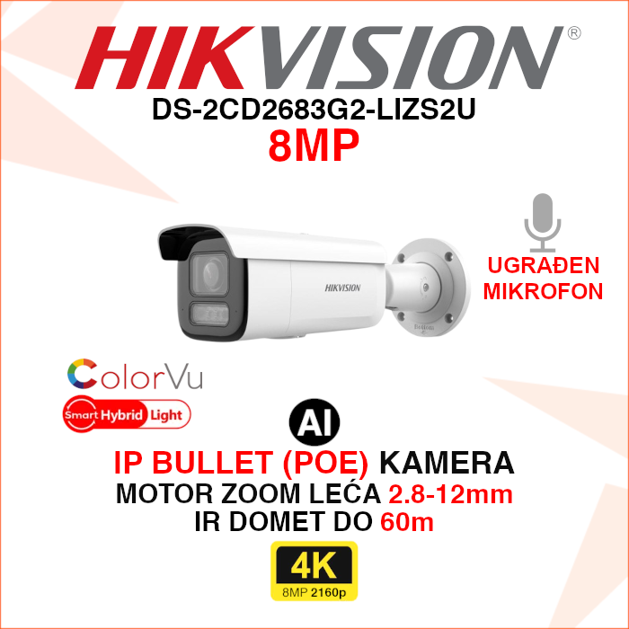DS-2CD2683G2-LIZS2U DS-2CD2683G2-LIZS2U Hikvision IP kamera 8MP 2.8-12mm