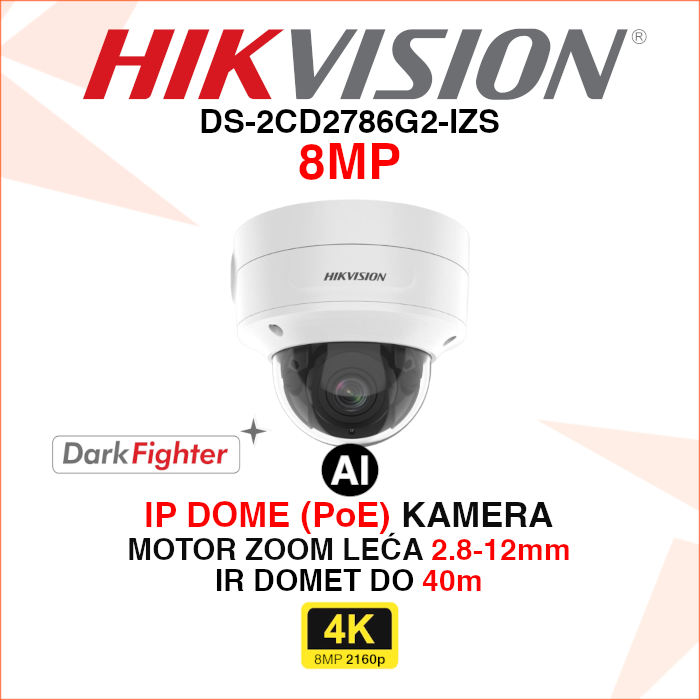 DS-2CD2786G2-IZS DS-2CD2786G2-IZS Hikvision IP kamera 8MP 2.8-12mm