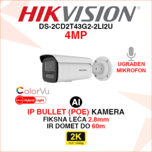 DS-2CD2T43G2-2LI2U Hikvision IP kamera 4MP 2.8mm