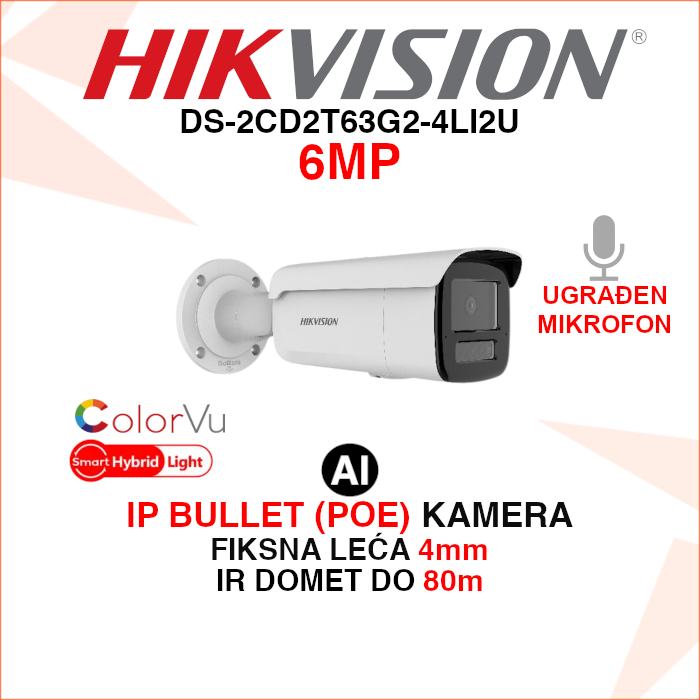 DS-2CD2T63G2-4LI2U DS-2CD2T63G2-4LI2U Hikvision IP kamera 6MP 4mm