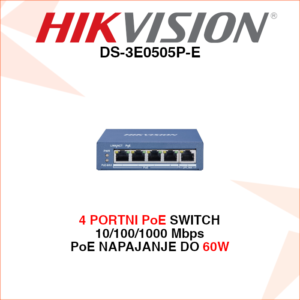 DS-3E0505P-E Hikvision 4 portni PoE switch